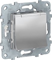 Розетка с заземлением без рамки Schneider Electric Unica New 1-м. крышка шторки IP40 алюминий